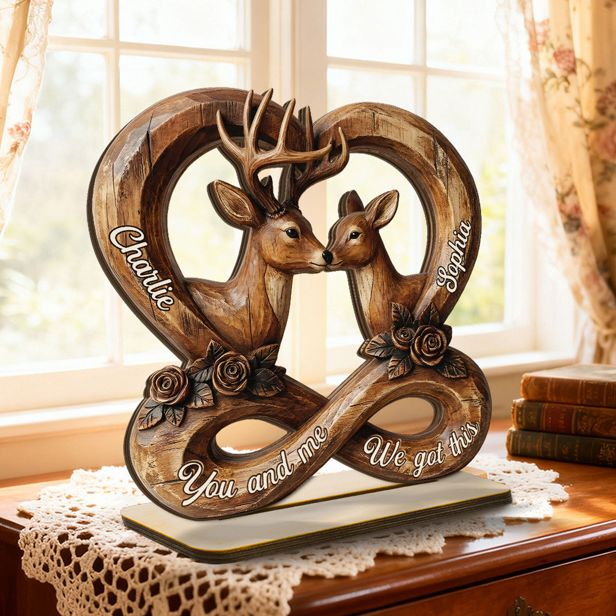 Deer Couple Eternal Love 2D Flat Printed - Personalized 2-Layer Wooden Plaque - Gift For Him, Gift For Her