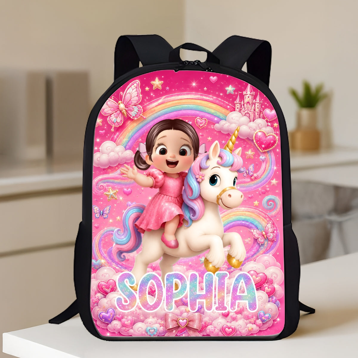 Unicorn Theme Design for Girls - Personalized Backpack - Back to School Gift for Daughters, Granddaughters