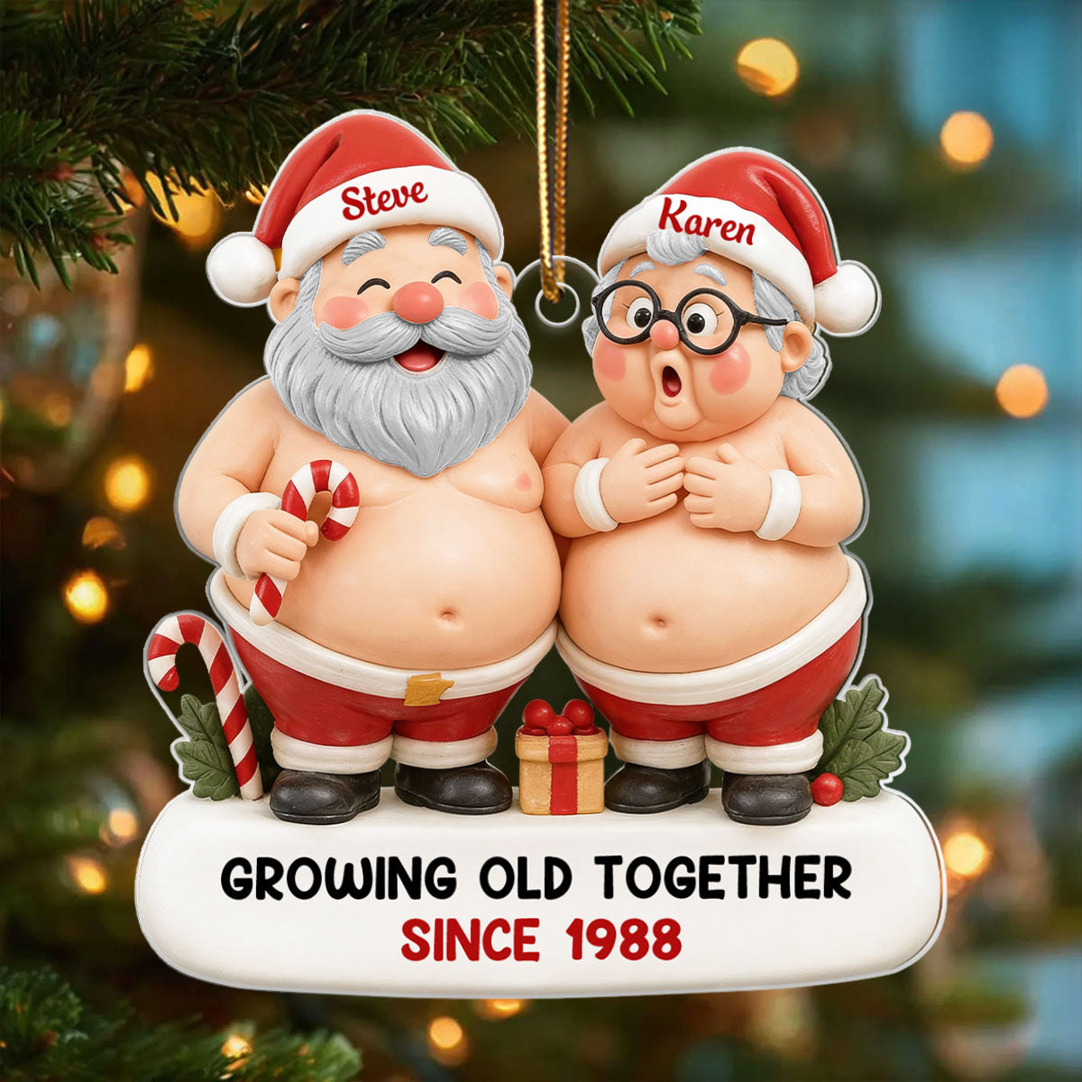 Custom Funny Old Santa Couple - Personalized Acrylic Ornament - Christmas Gift for him, for her