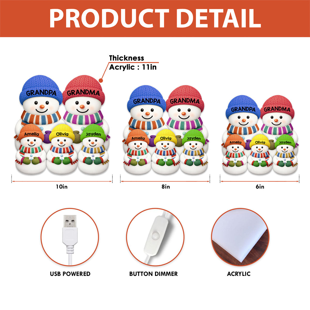 Heartwarming Christmas Grandma Grandpa Grandkids Snowman Together - Personalized Light Box