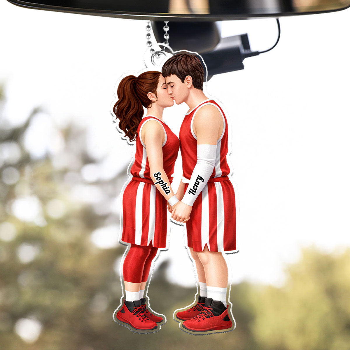 Basketball Couple Together - Personalized Acrylic Car Hanger - Anniversary, Valentine's Day Gift, Gift For Him, Gift For Her