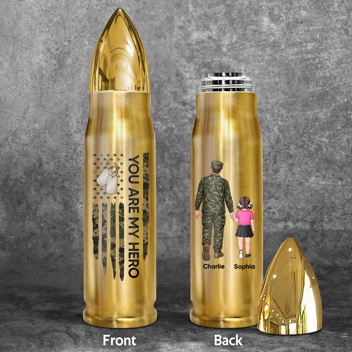 Proud American Military Dad You Are Our Hero - Personalized Bullet Tumbler - Father's Day Gift For Dad, Husband