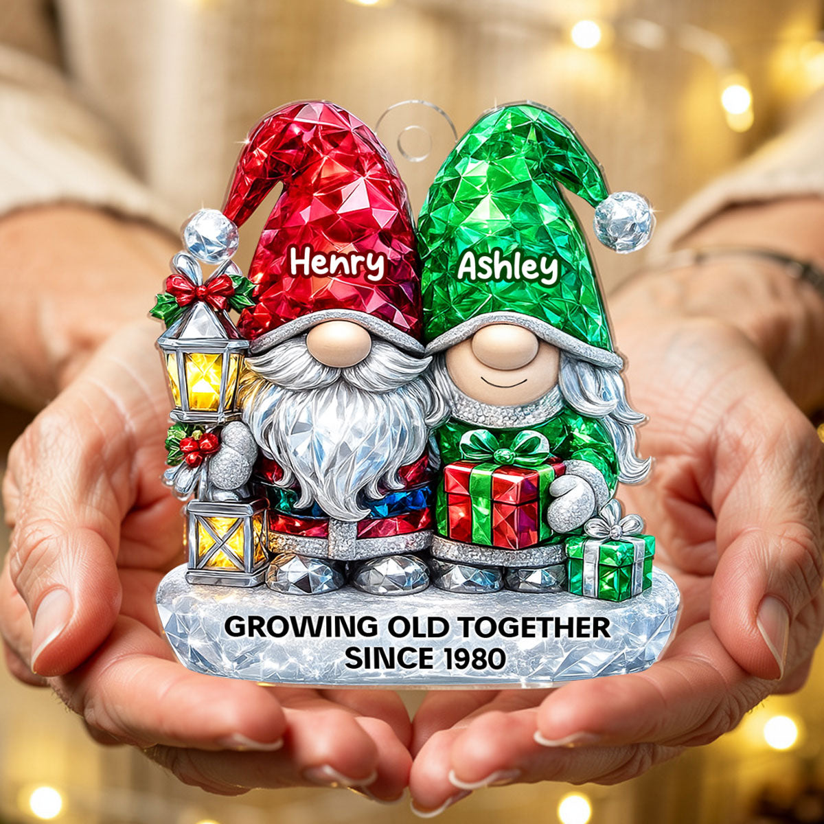 Gnome Couple 3D Crystal Effect - Personalized Acrylic Ornament - Christmas Gift for Couple