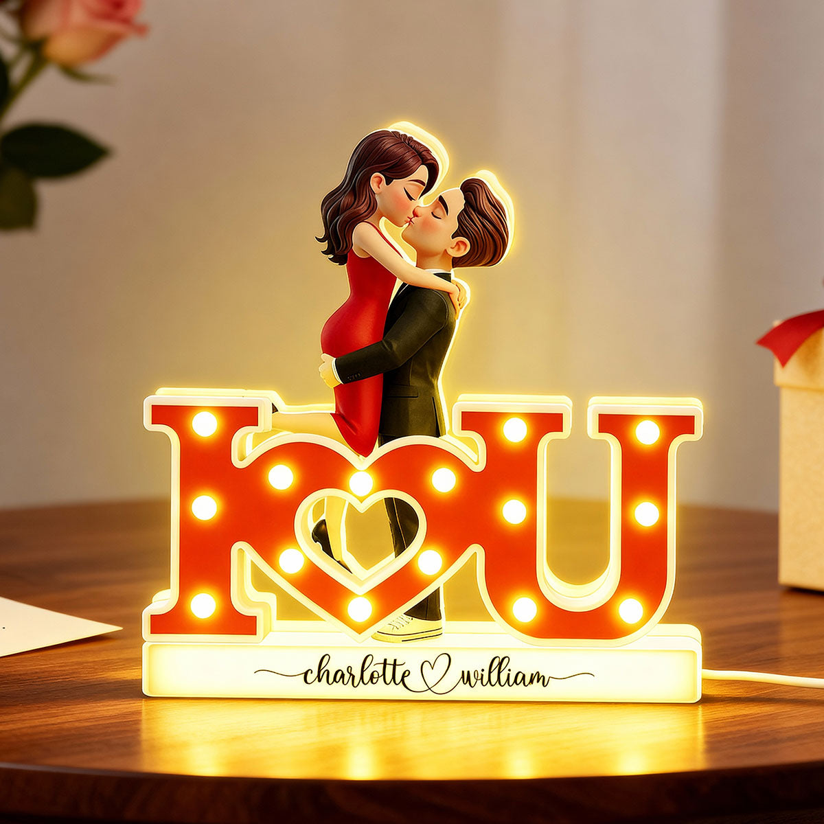 I LOVE YOU Couple Hugging Kissing - Personalized Light Box - Valentine's Day Gift For Couple, For Him, For Her