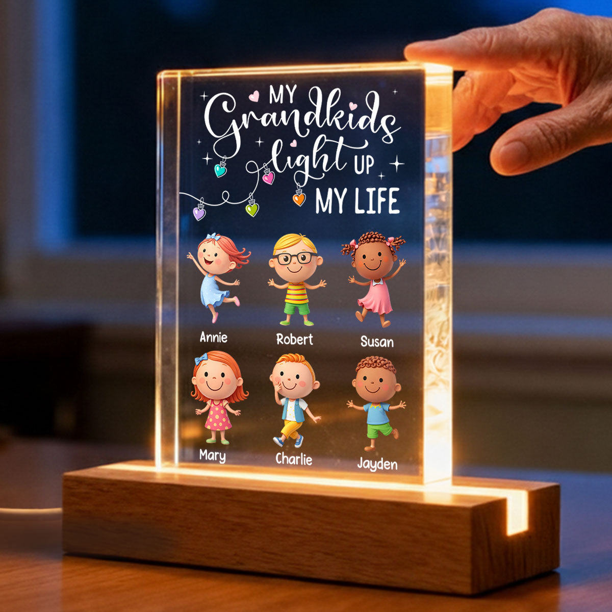 My Grandkids Light Up My Life - Personalized Acrylic Block LED Night Light - Heartfelt Gift for Grandma