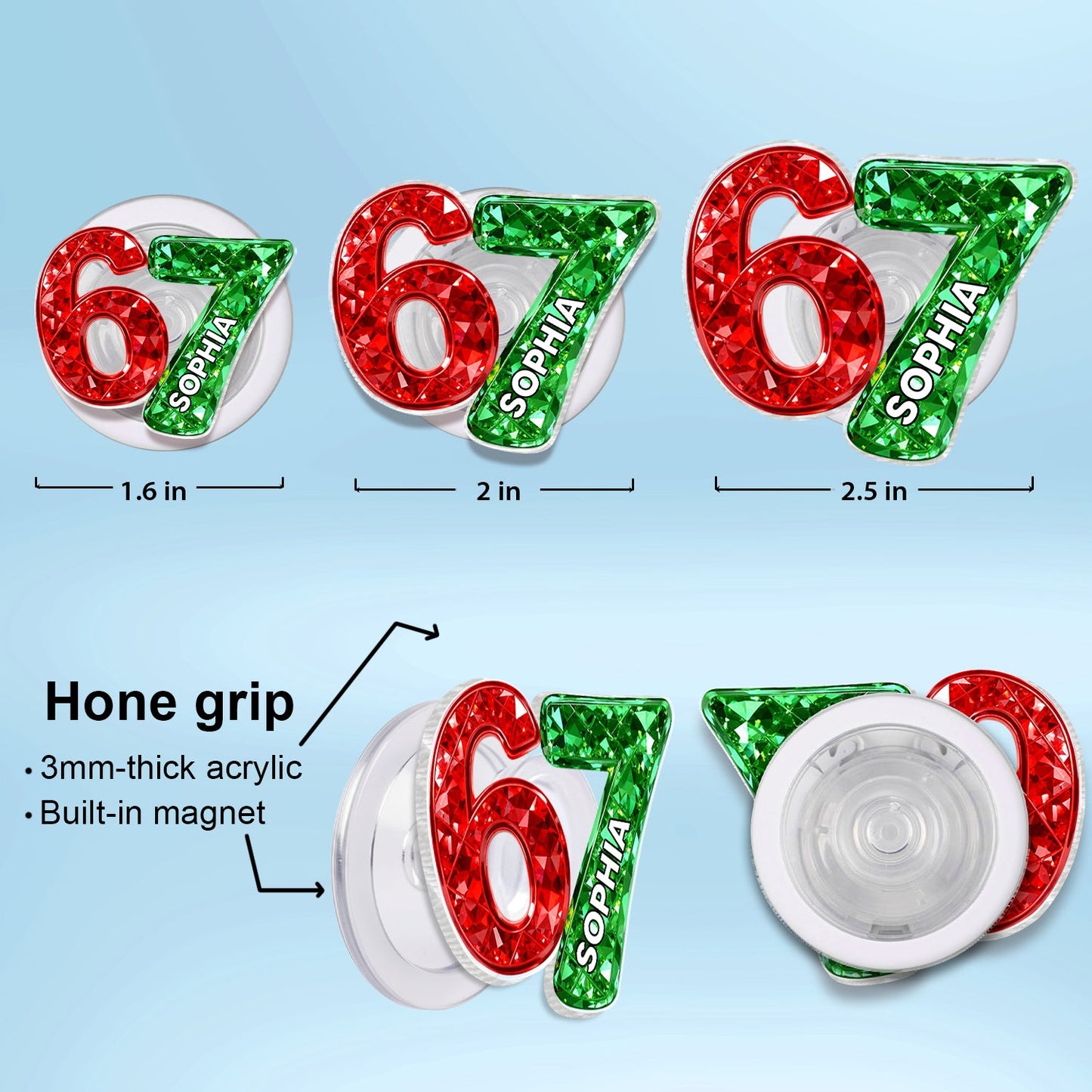 Custom Six Seven 3D Crystal Effect - Personalized Acrylic Magnetic Phone Grip - Teen Slang Funny Tree Decor, Funny Teen Grandkid Gift