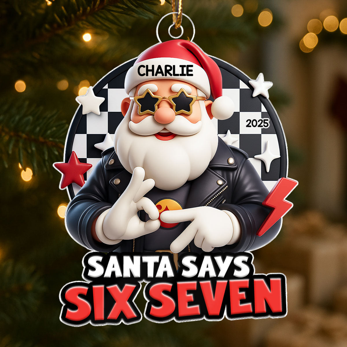 Santa Says Six Seven - Personalized Acrylic Ornament - Teen Slang Funny 67 Tree Decor, Funny Teen Grandkid Gift
