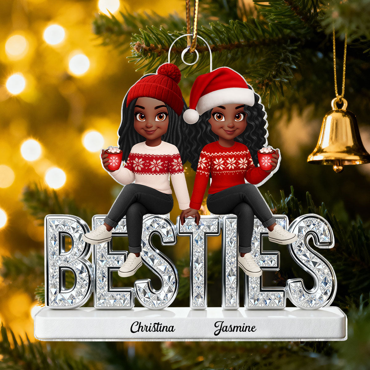 3D Shinning Effect Besties - Personalized Acrylic Car Hanger - Heartwarming Gift For Best Friends, Matching Group Ornaments