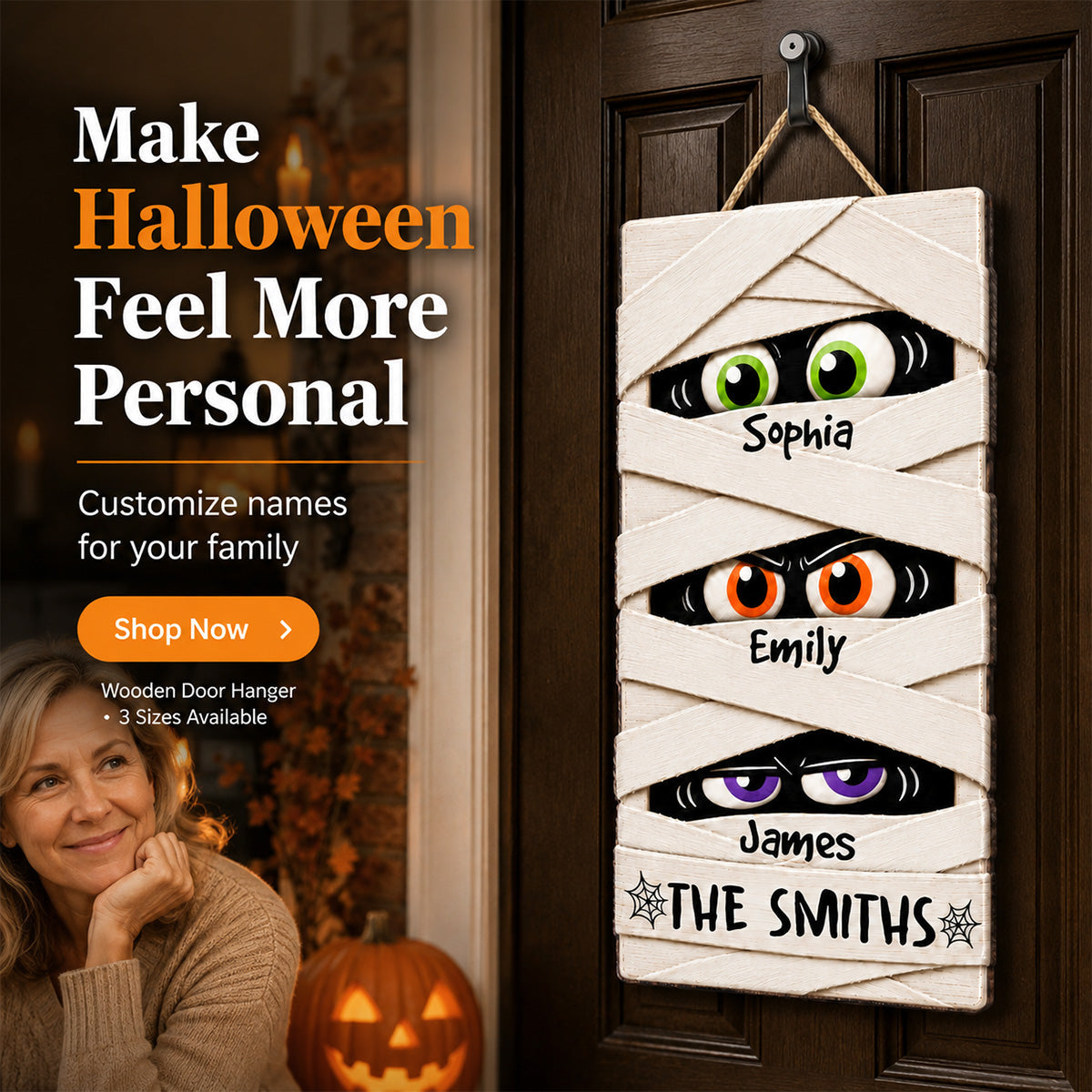 Mummy Family Peeking Eyes 2D Flat - Personalized Wood Sign - Funny Halloween Family Decoration