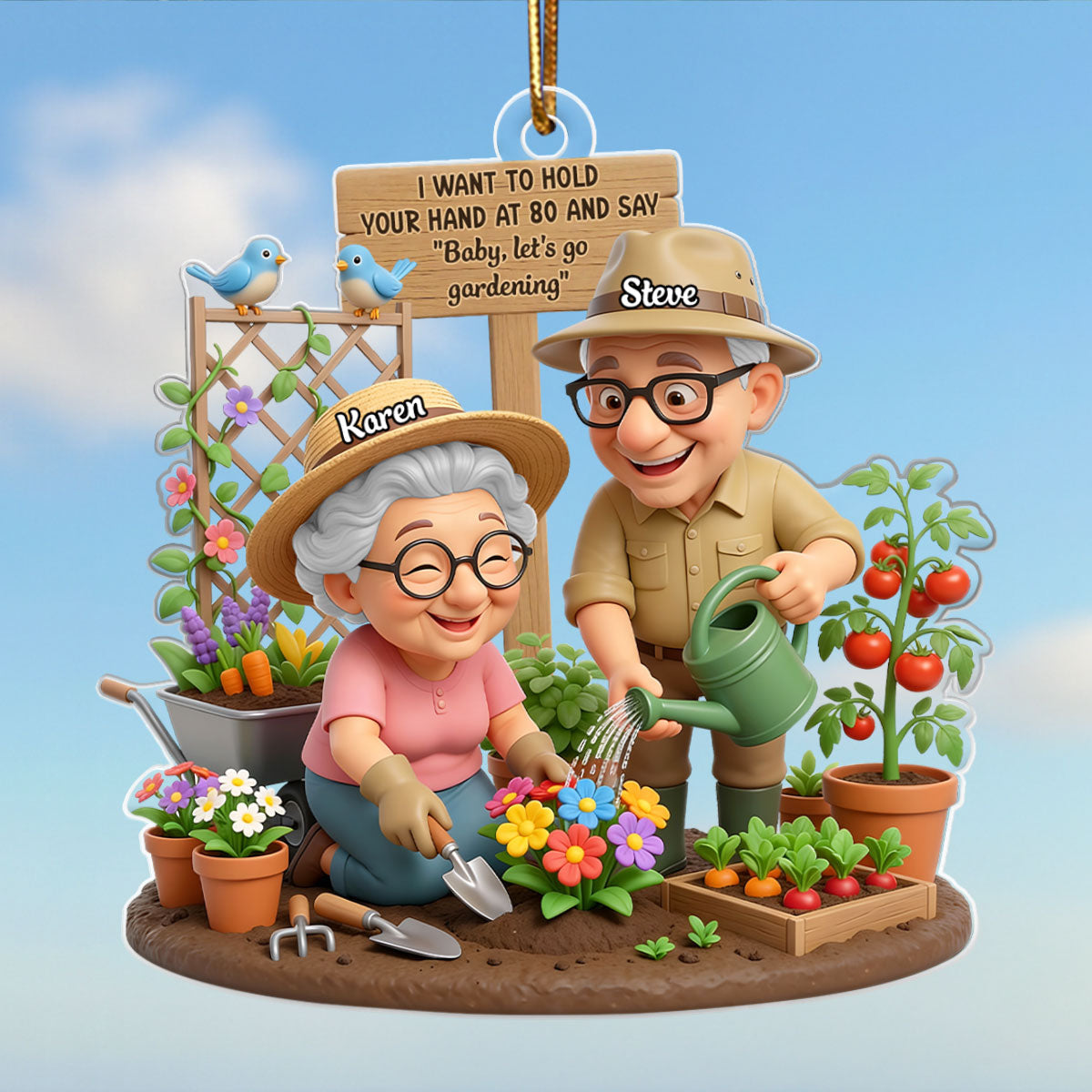 Baby Let's Go Gardening Old Couple - Personalized Acrylic Ornament - Christmas Gift For Him, For Her, For Couple