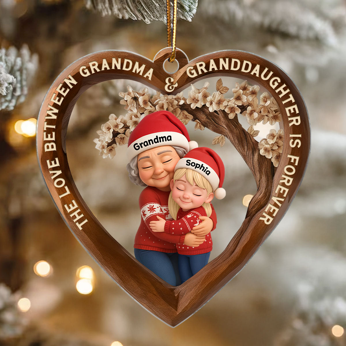 The Love Between Grandma & Grandkids is Forever - Personalized Acrylic Ornament - Christmas Gift for Grandma, Granddaughter, Grandson