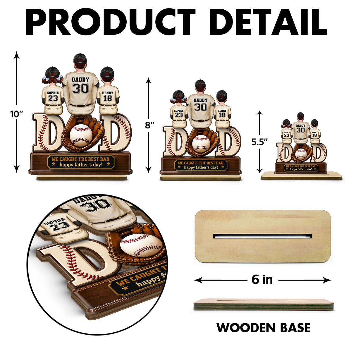 Dad And Children Baseball Gloves - Personalized 2-Layered Wooden Plaque -  Gift for Dad, Husband