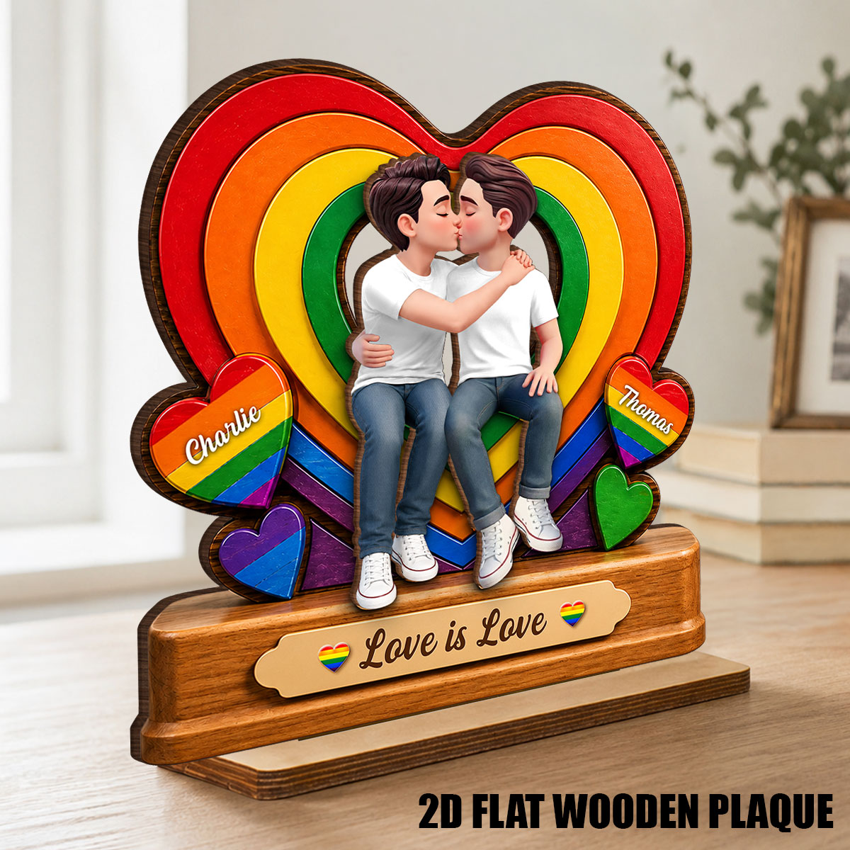 Together With Pride LGBT+ Couple - Personalized 2-Layered Wooden Plaque - Gift For Couple, Happy Pride Month