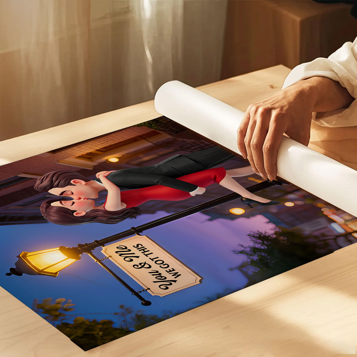 Eternal Love Couple Hugging Kissing Under Street Lamp Post - Personalized Poster - Valentine's Day Gift For Couple