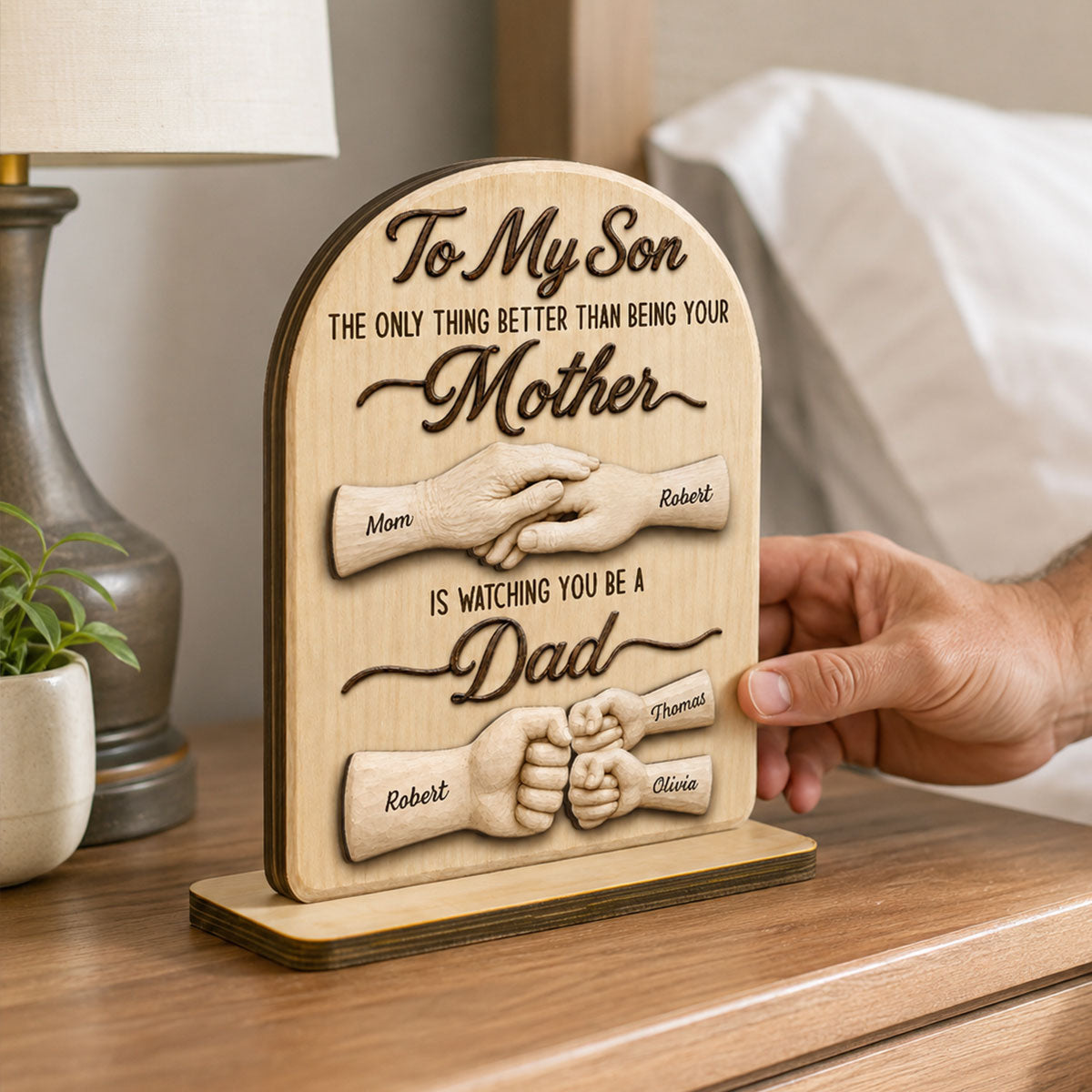 To My Son Watching You Be A Dad From Mom - Personalized 2-Layered Wooden Plaque -  Gift For Son
