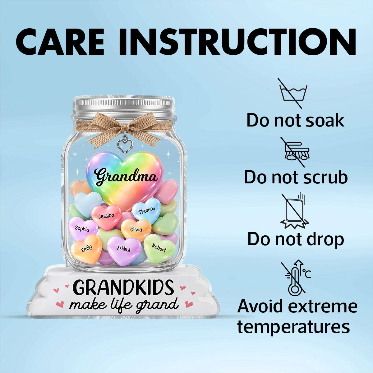 Grandma's Jar of Sweethearts 2D Flat - Personalized Acrylic Block Plaque - Heartfelt Mother's Day Gift For Grandma
