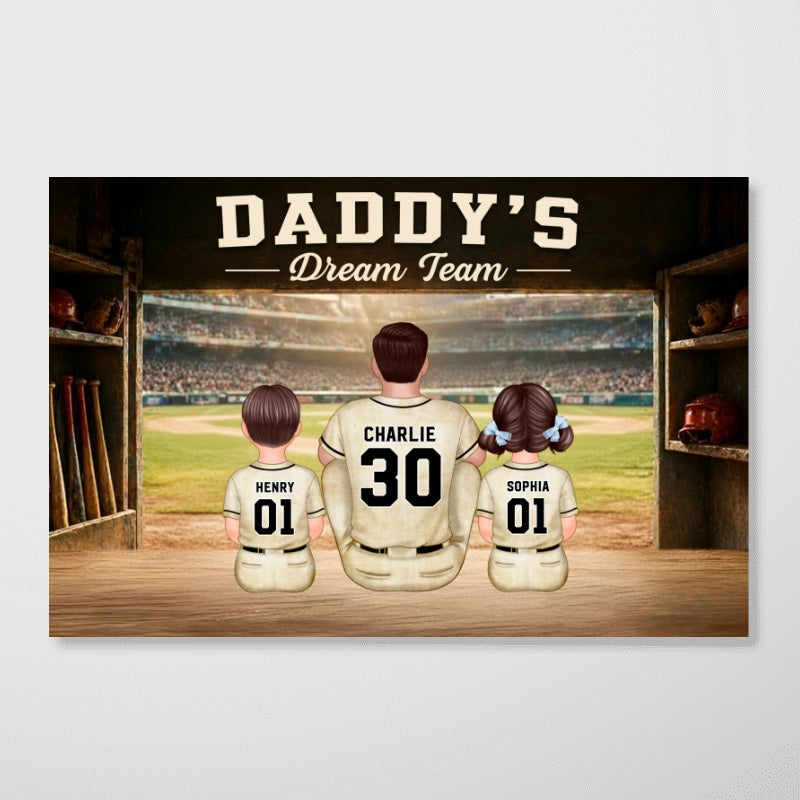 Baseball Dugout Daddy's Dream Team - Personalized Poster - Father's Day Gift For Baseball Dad, Husband