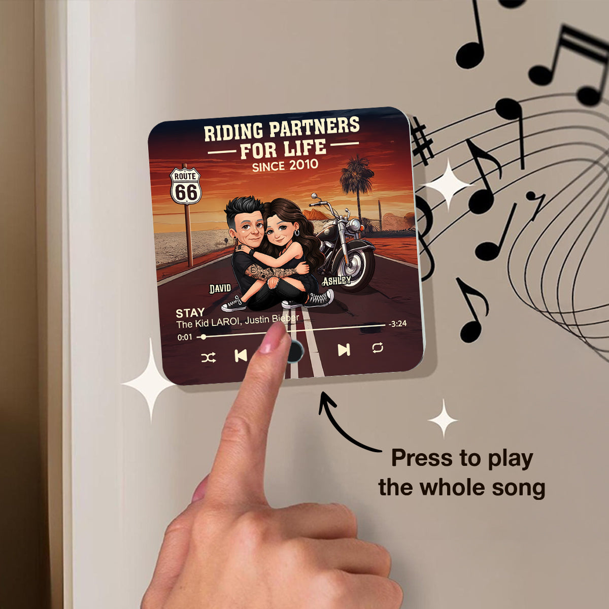 Bikers Couple Riding Partners for Life - Personalized Music Fridge Magnet - Gift for Him, Gift for Her