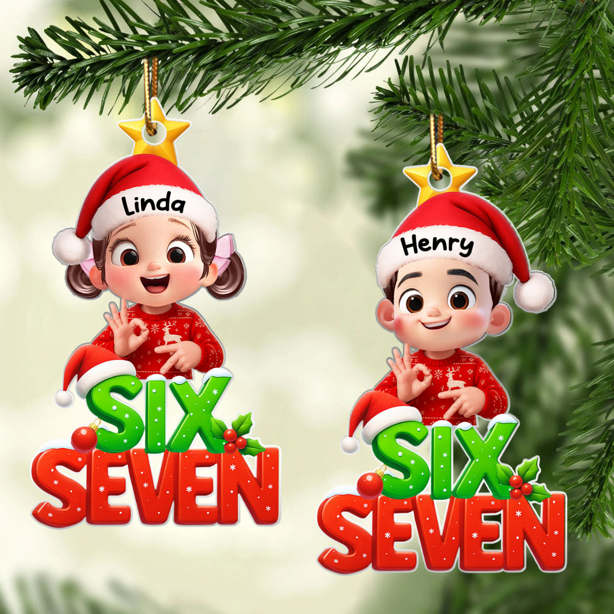 Funny Custom Six Seven 67 - Personalized Acrylic Ornament - Teen Slang Funny Tree Decor, Funny Teen Grandkid Gift