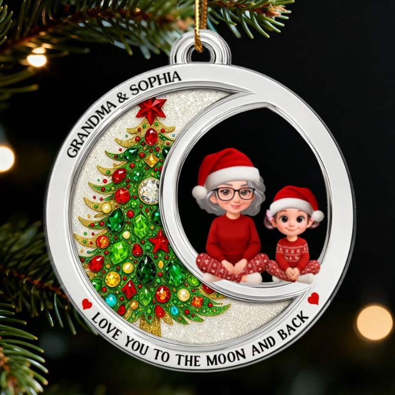 2D Flat Crystal Effect Love To The Moon Grandma Grandkid Sitting - Personalized Acrylic Ornament