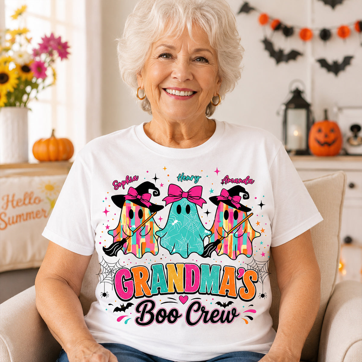 Grandma's Boo Crew Cute Bow Ghost - Personalized Shirt - Gift for Grandma
