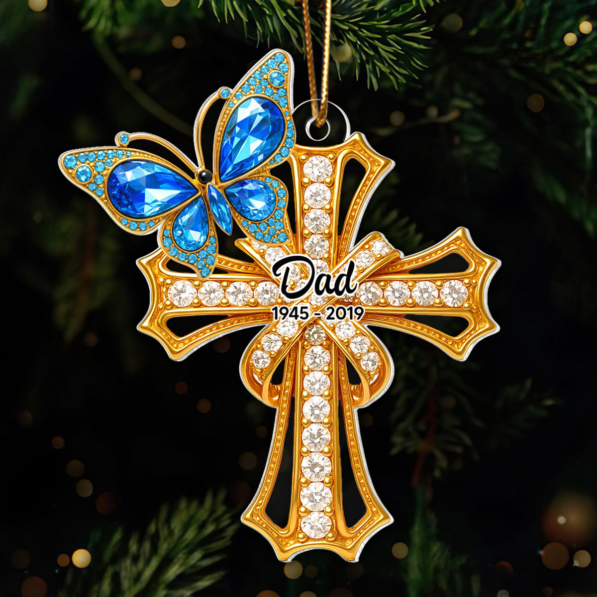 Memorial Blue Monarch Butterfly On Cross - Personalized Acrylic Ornament - Christmas Gift for Loss Of Loved Ones