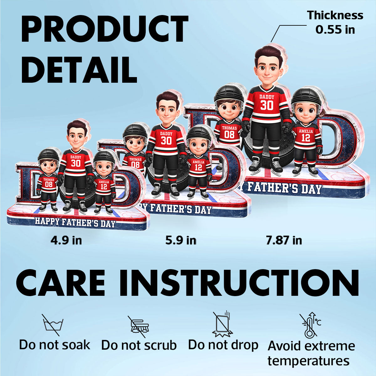 Hockey Dad And Kids Together Front View - Personalized Acrylic Block Plaque -  Gift For Dad, Husband