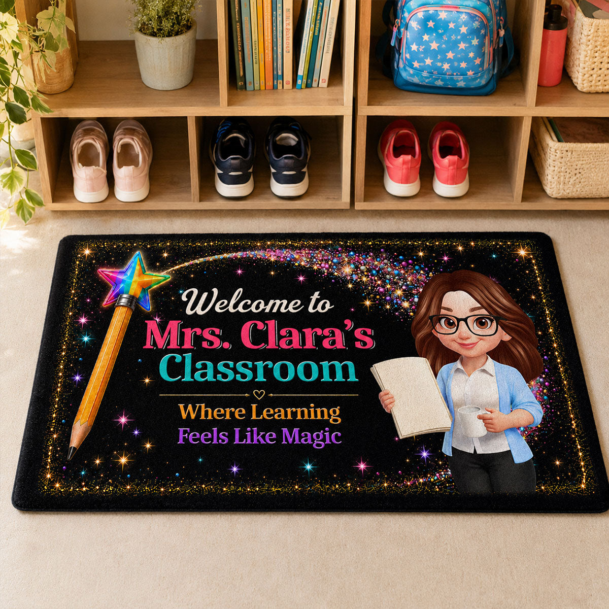 Teacher Classroom Where Learning Feels Like Magic - Personalized Doormat - Back To School Gift