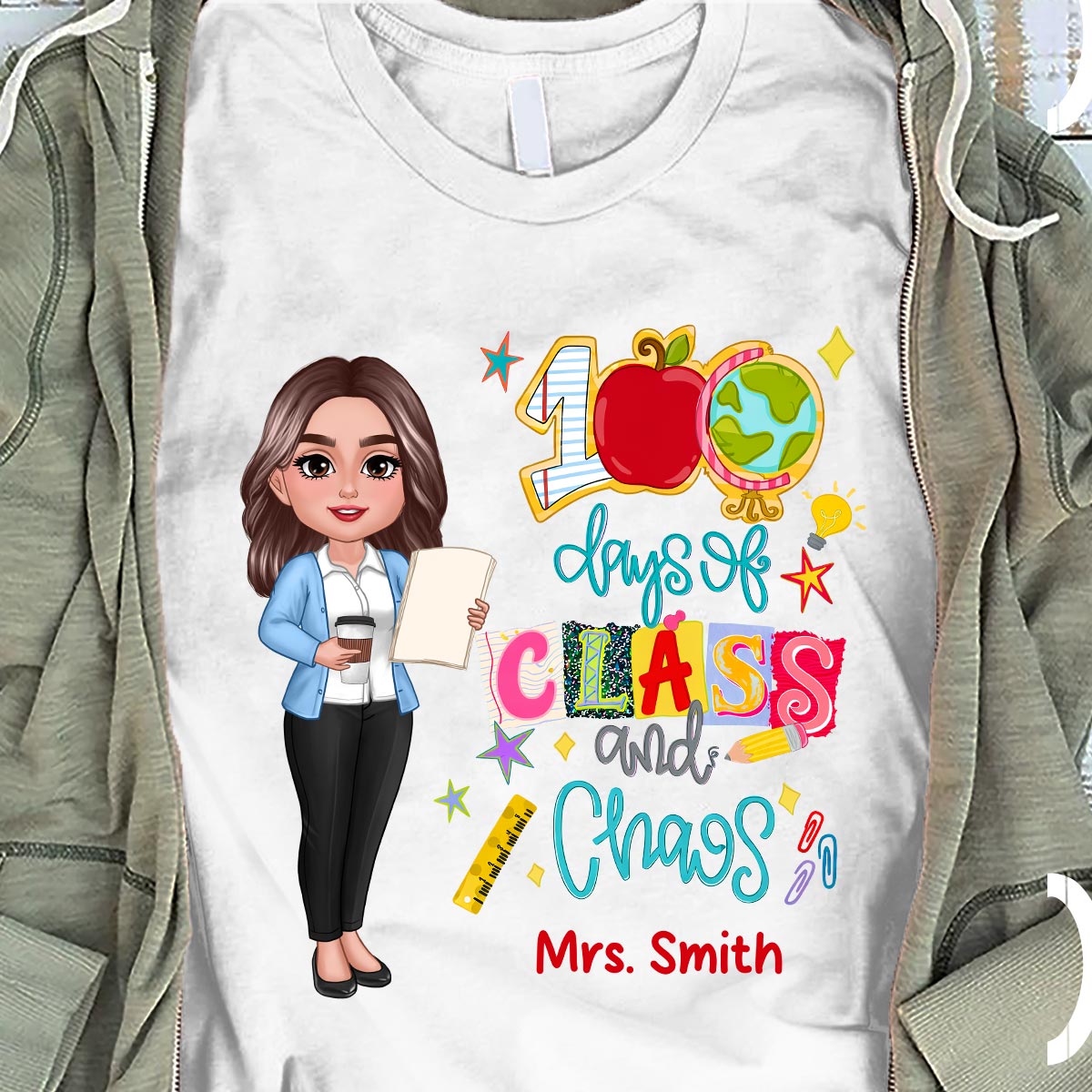 100 Days Of Class & Chaos Teacher - Personalized Shirt - 100 Days Of School Celebration