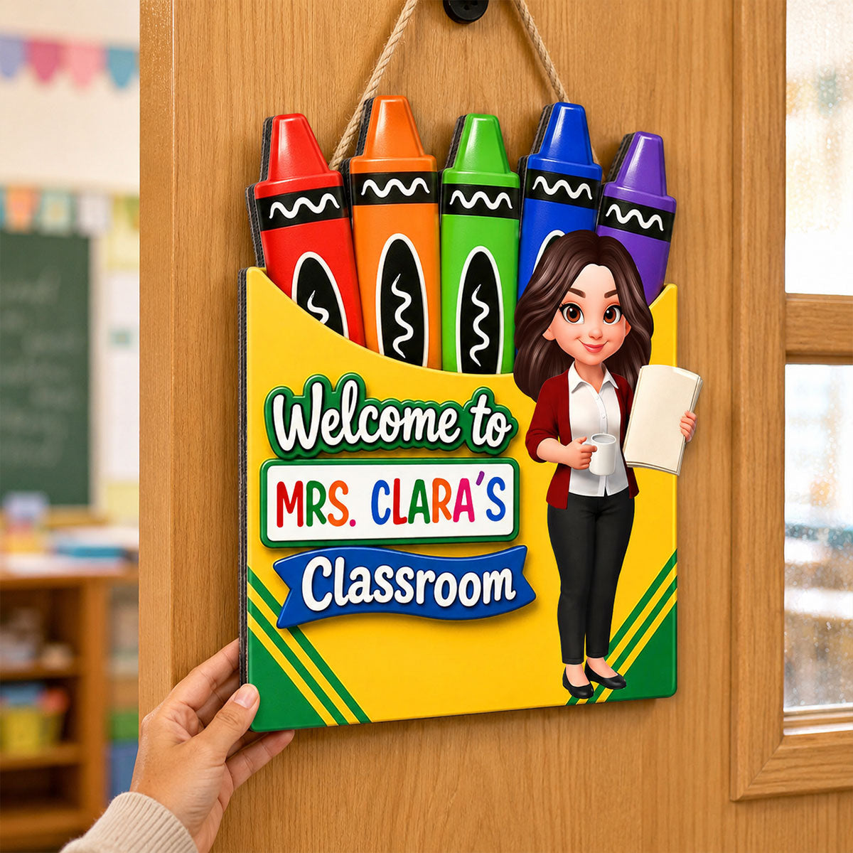 Teacher Welcome To Classroom Crayon Box - Personalized Wood Sign - Back To School Gift For Teacher, Classroom Decor