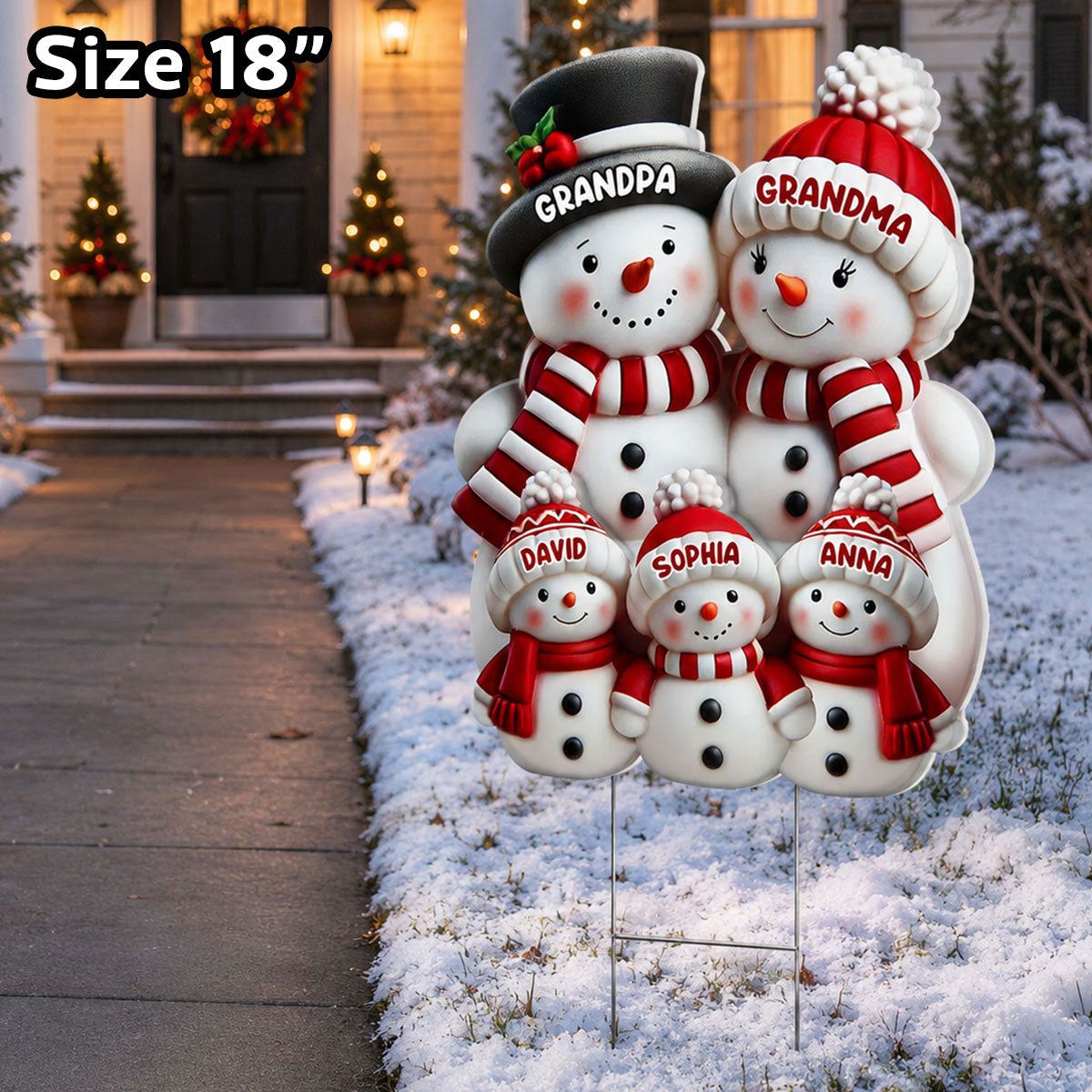 Christmas Cute Snowman Grandpa Grandma Grandkids - Personalized Yard Sign - Christmas Decor For Grandparents