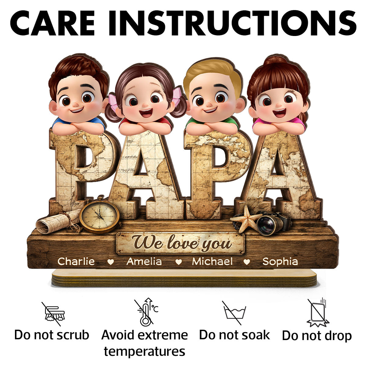 Papa We Love You - Personalized 2-Layered Wooden Plaque - Sentimental  Gift for Grandpa, Dad, Husband