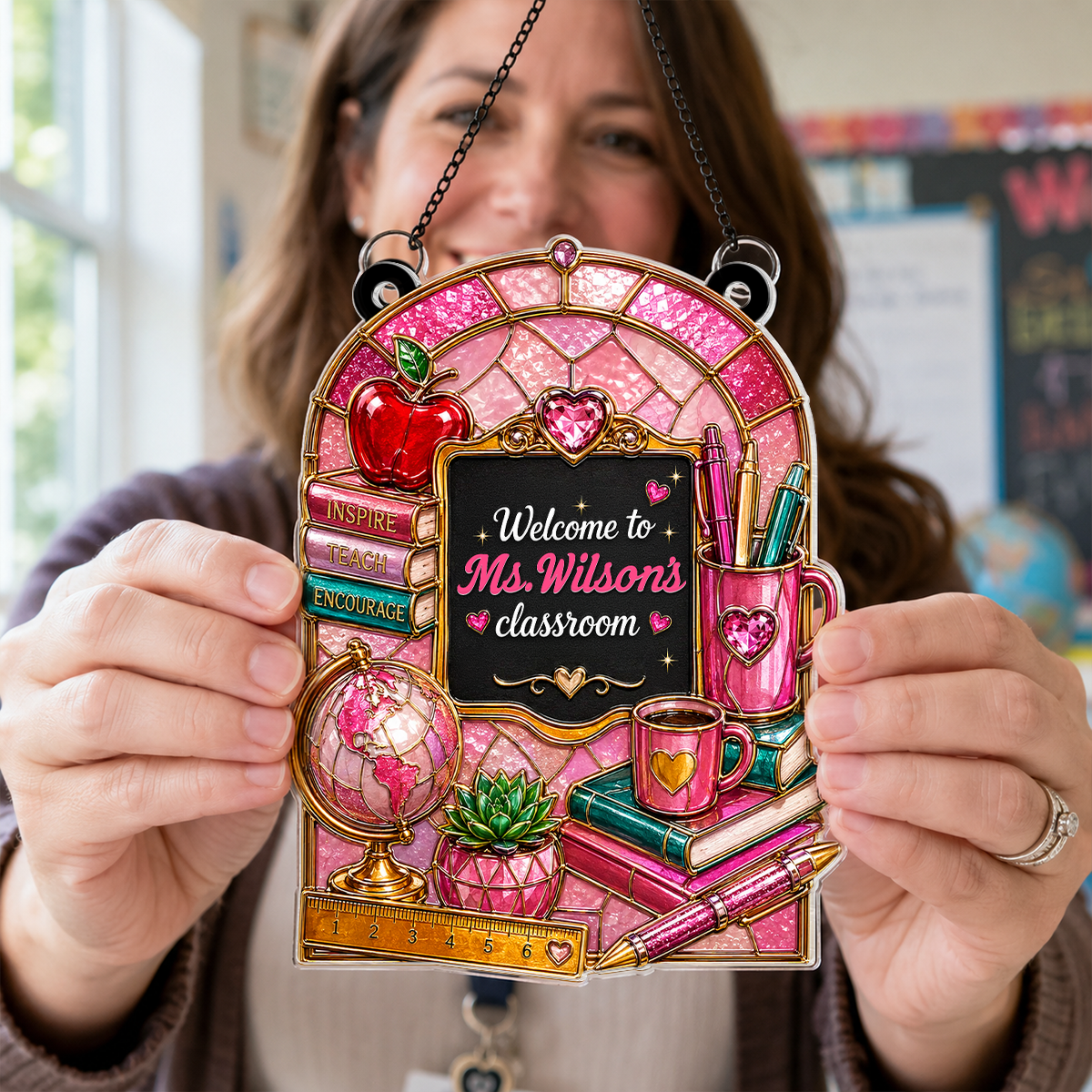 Welcome to Teacher's Classroom - Personalized Acrylic Suncatcher - Back to School Gift for Teacher, Classroom Decor