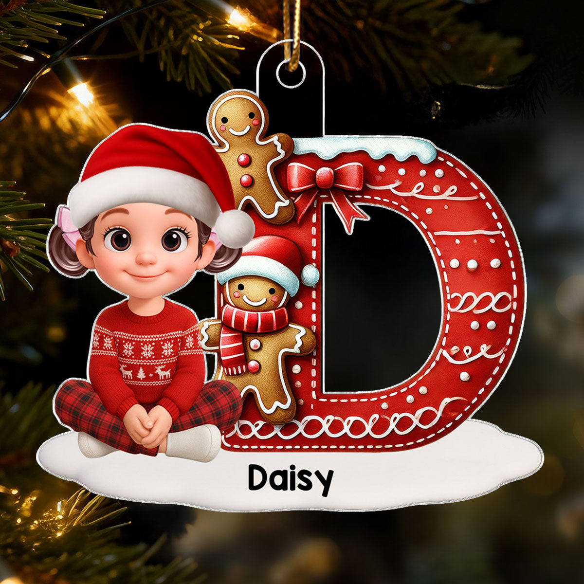 3D Effect Candy Cane Initial Letter Family Member Name - Personalized Acrylic Ornament - Unique Christmas Gift For Family
