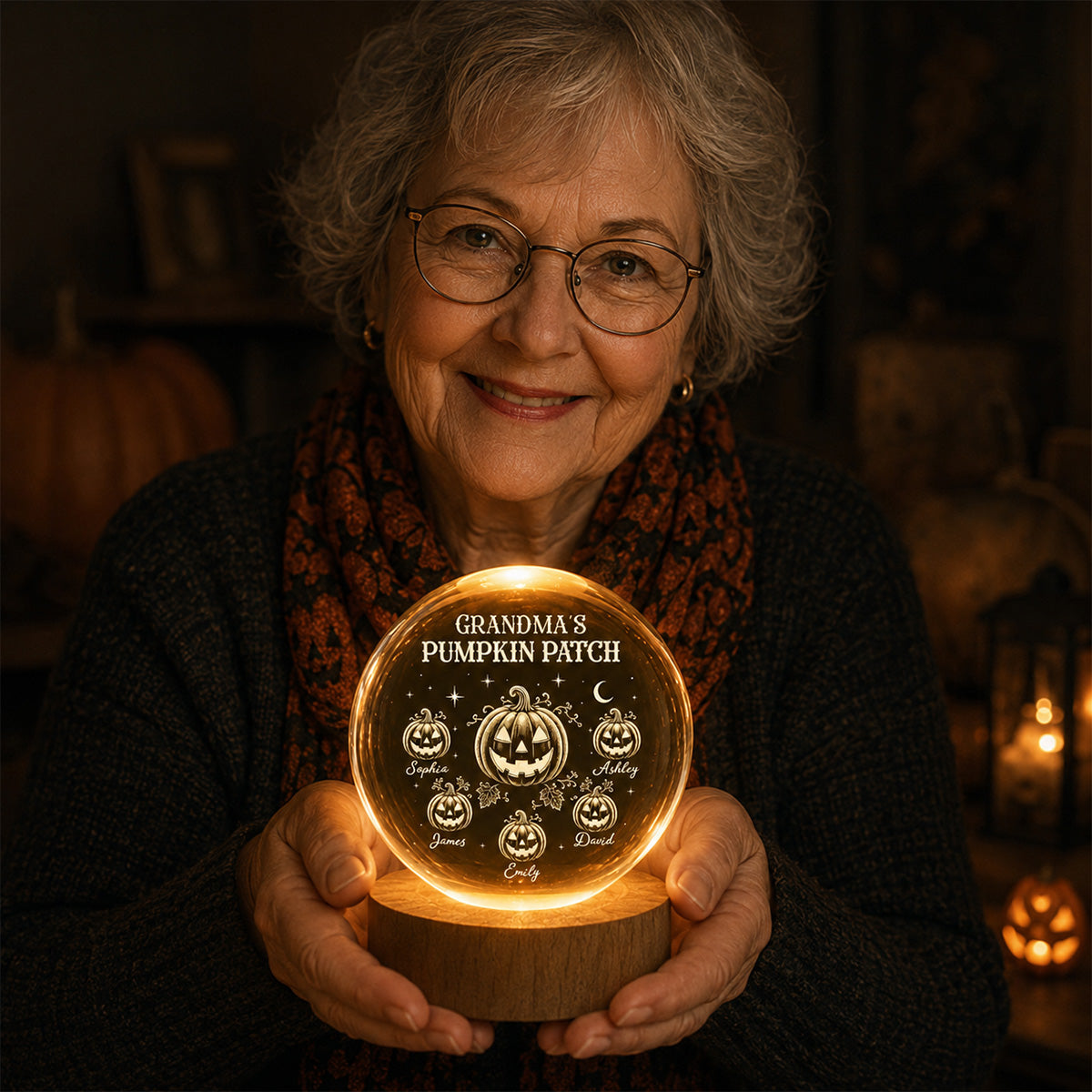 Halloween Grandma Pumpkins - Personalized Crystal Ball Night Light