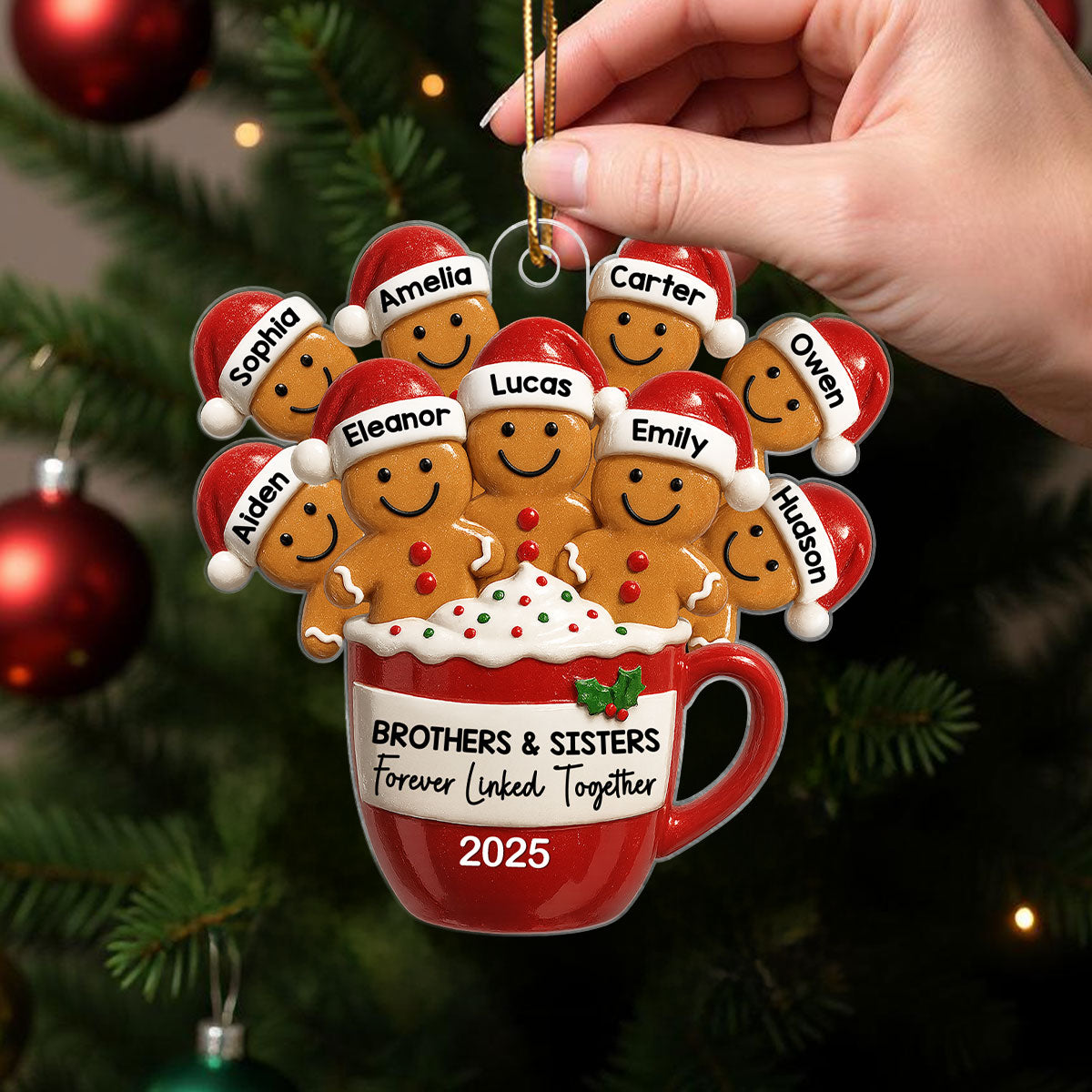 Gingerbread Brothers Sisters Siblings In Hot Cocoa Christmas Personalized Acrylic Ornament