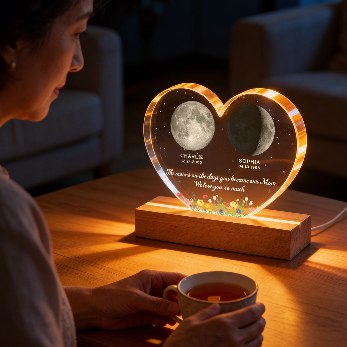 The Days You Became Our Mom, Custom Moon Phase by Date - Personalized Acrylic LED Night Light - Heartfelt Mother's Day Gift for Mom