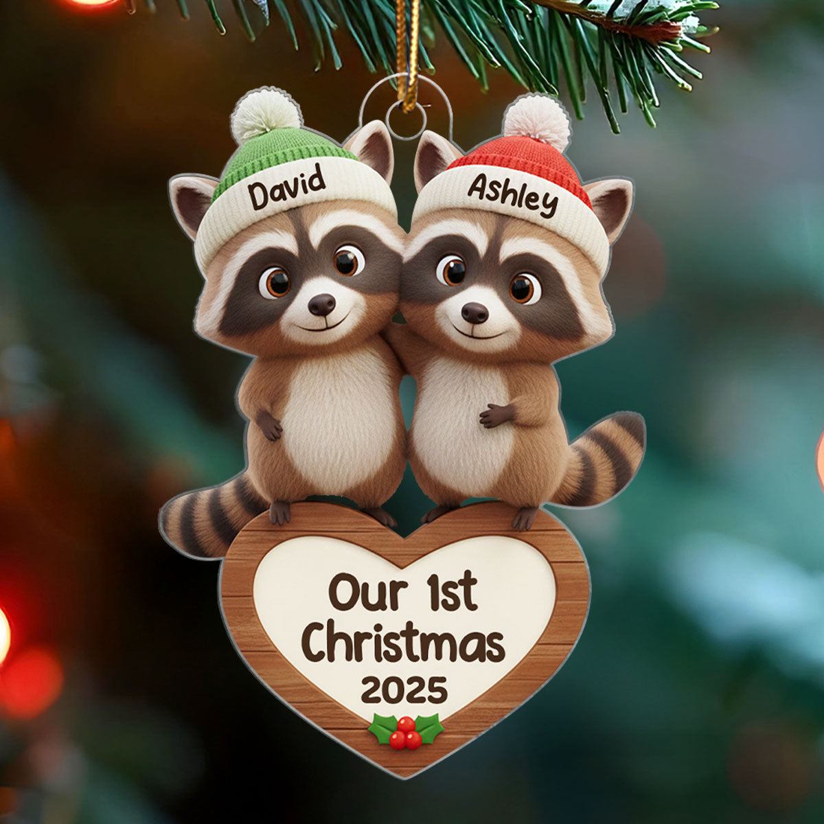Our 1st Christmas Raccoon Couple - Personalized Acrylic Ornament - Christmas Gift for Newlyweds