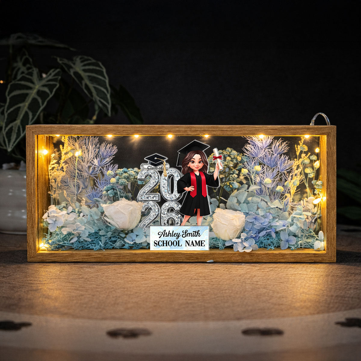 Class Of 2026 2027 Senior - Personalized DIY Flower Shadow Box LED Night Light - Graduation Gift For Graduates, Daughter