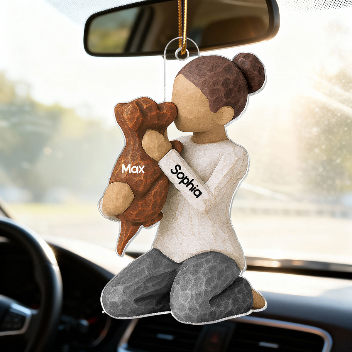 3D Effect Boy Girl Hugging Dog - Personalized Wooden Ornament - Christmas Gift For Dog Lovers
