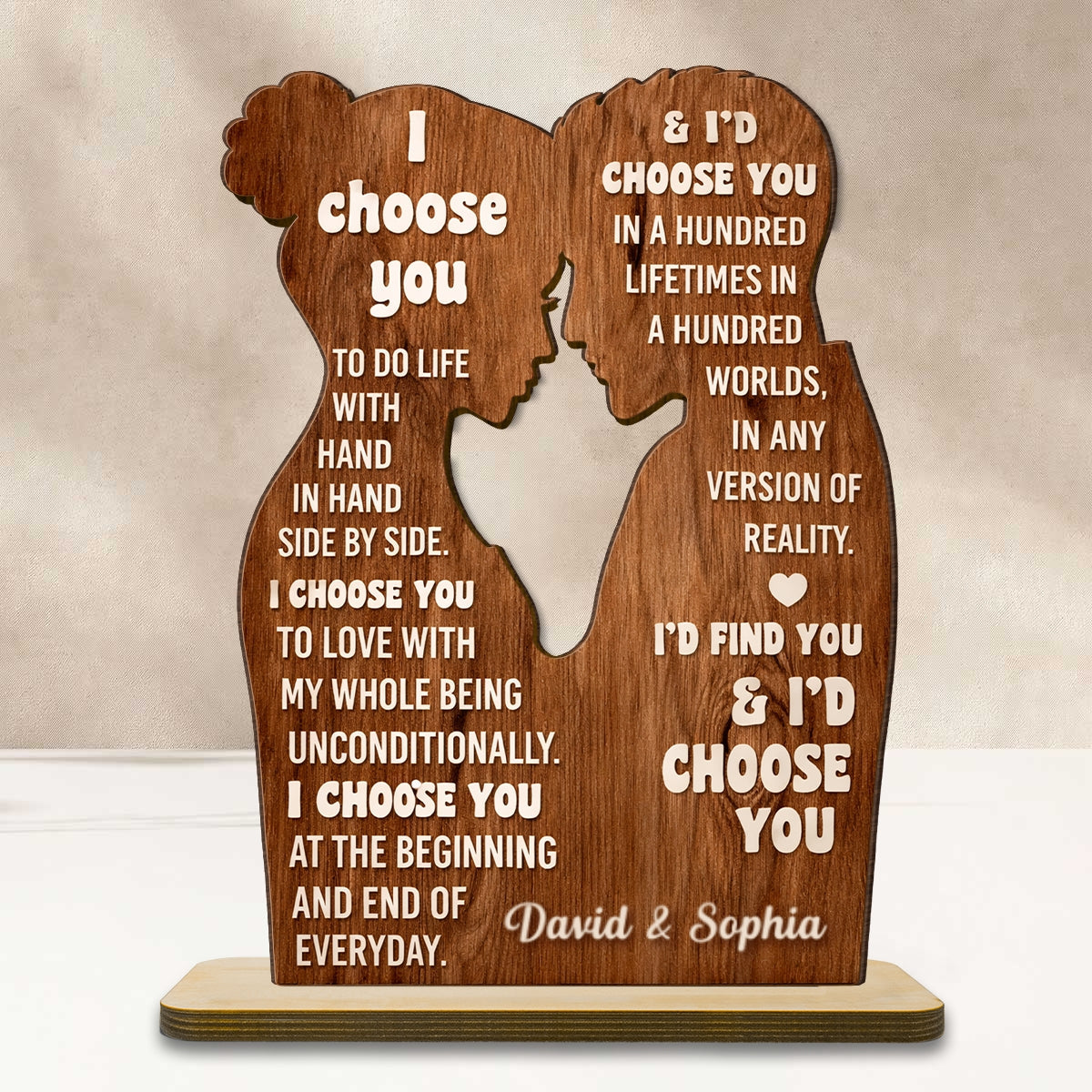 I Choose You to Do Life with - Personalized 2-Layered Wooden Plaque - Sentimental Wedding Anniversary Gift, Valentine's Day Gift for Him, for Her