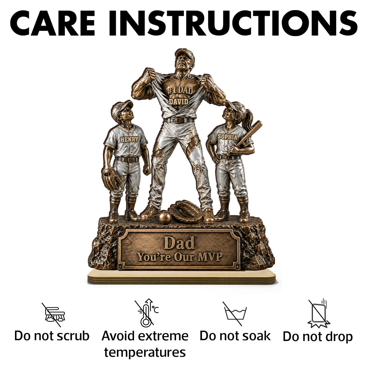 No 1 Dad Baseball Victory Trophy - Personalized 2-Layered Wooden Plaque -  Gift for Dad, Husband
