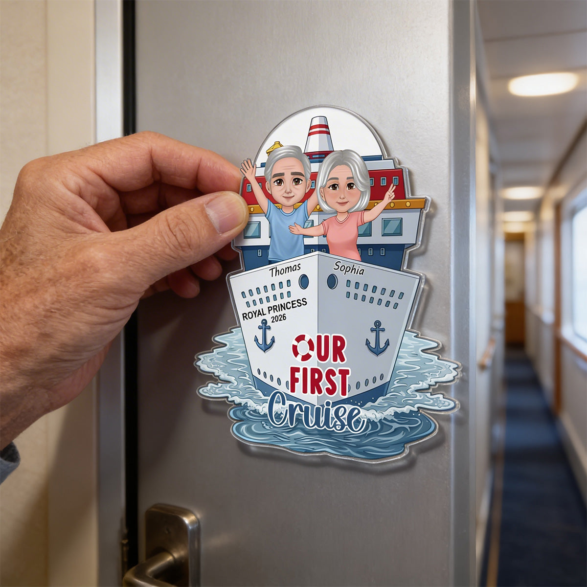 Our First Cruise Happy Couple - Personalized Cruise Ship Door Magnet - First Time Cruise Trip Keepsake