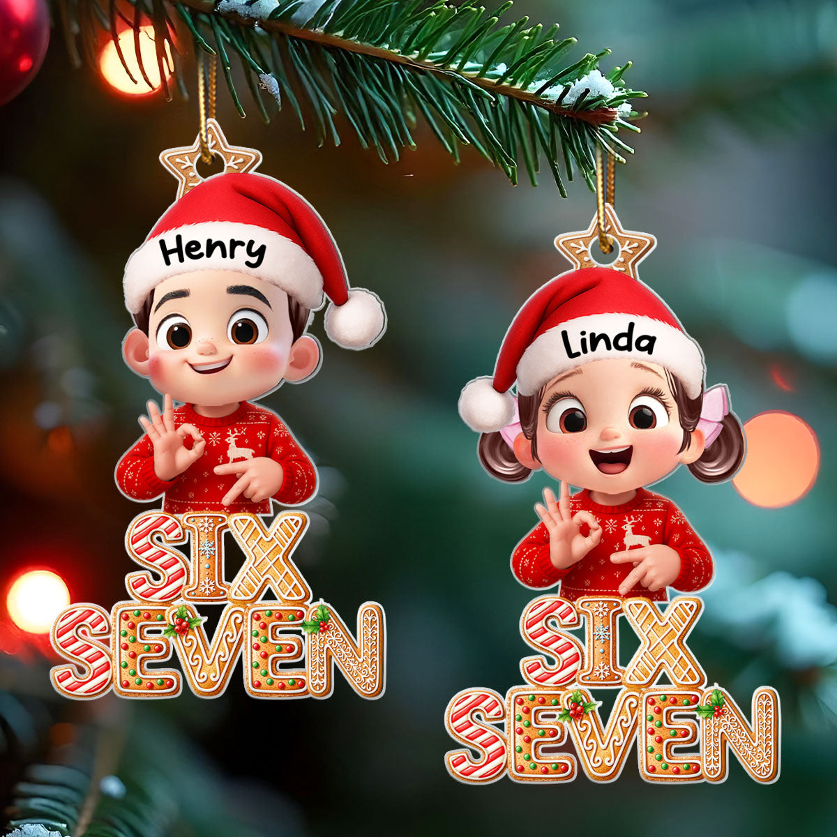 Funny Custom Six Seven 67 Gingerbread Pattern - Personalized Acrylic Ornament - Teen Slang Funny Tree Decor, Funny Teen Grandkid Gift