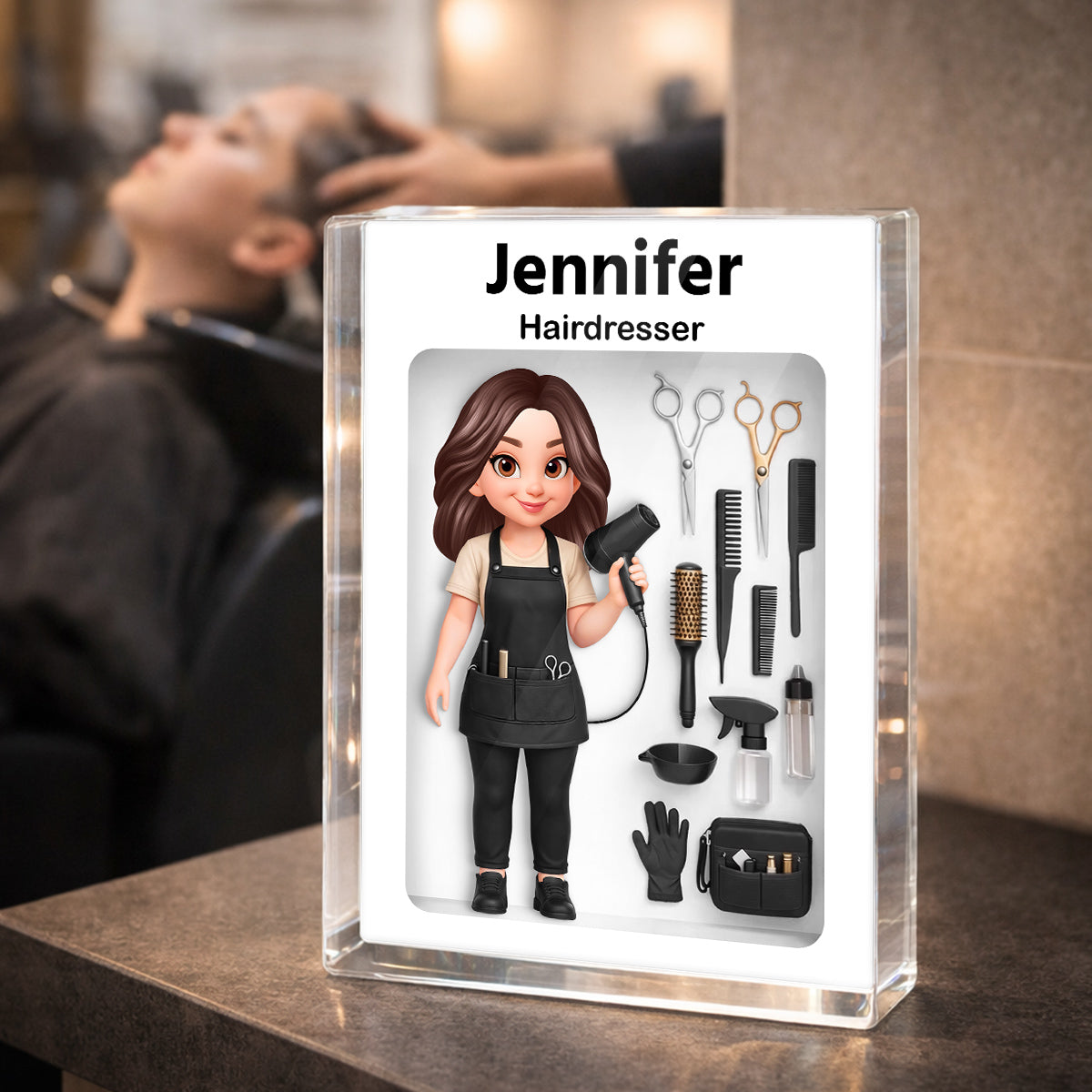 Hairdresser 3D Action Figure - Personalized Acrylic Block Plaque - Gift for Hairdressers