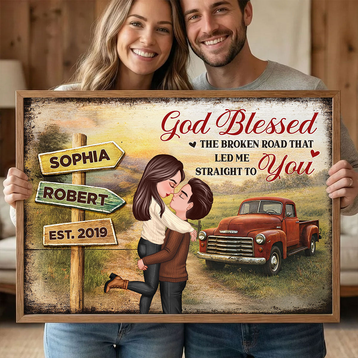 God Bless the Broken Road that Led Me Straight to You - Personalized Poster - Couple Gift for him, for her