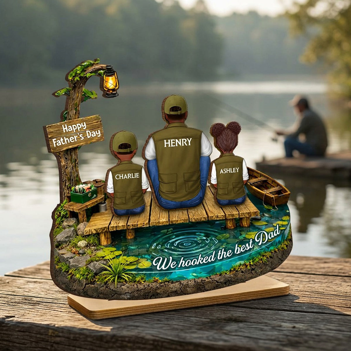 We Hooked The Best Dad Fishing - Personalized 2-Layered Wooden Plaque - Heartfelt Gift For Dad, Gift For Husband