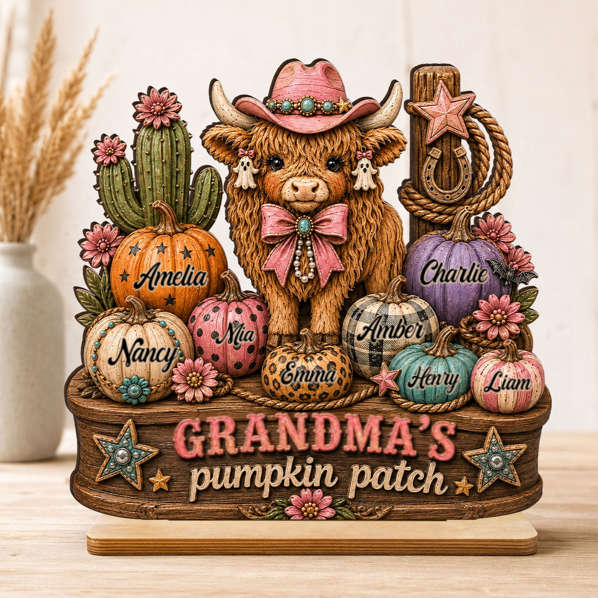 Grandma's Pumpkin Patch Western Vibe - Personalized 2-Layered Wooden Plaque - Cozy Fall Decor for Grandma