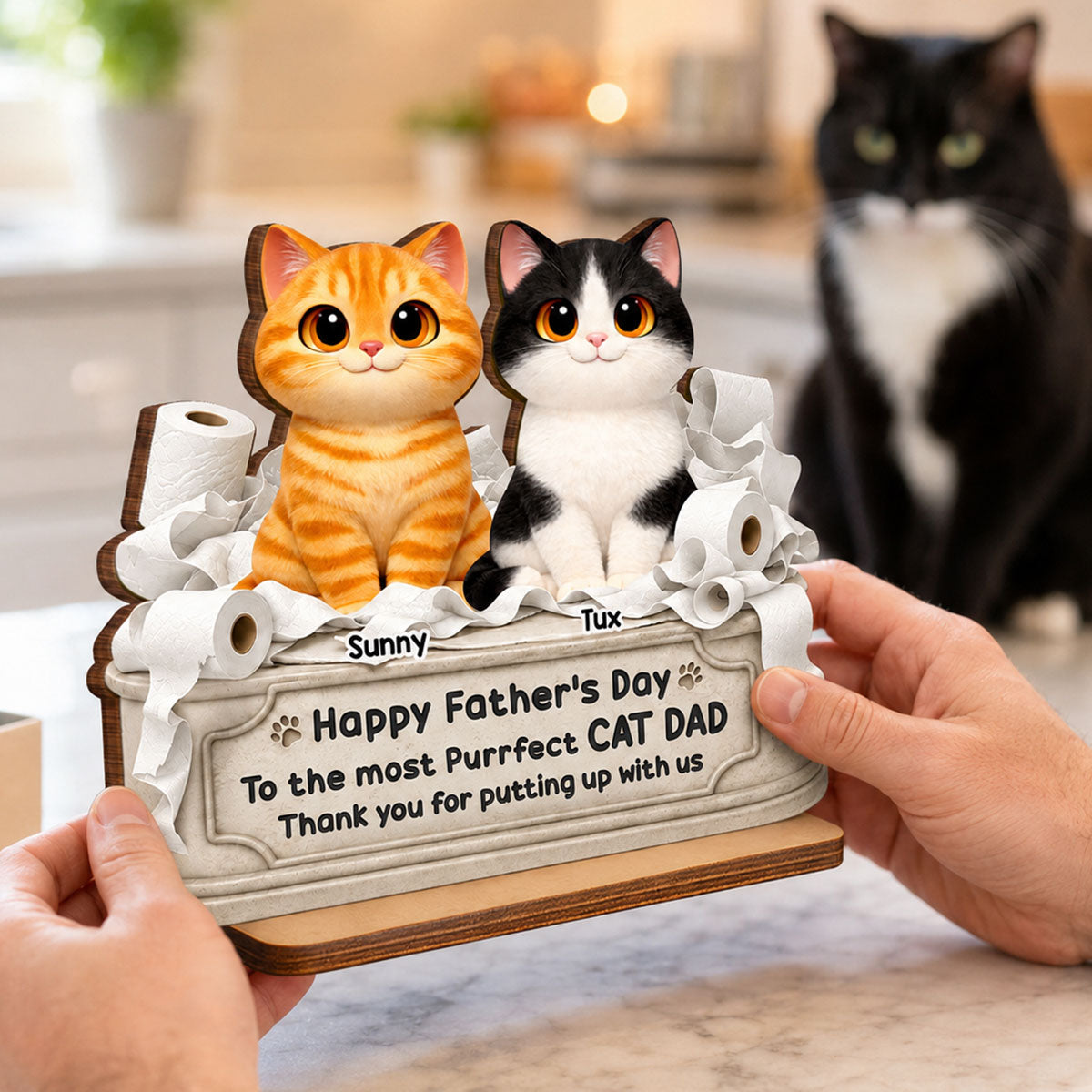 Toilet Papers Cute Fluffy Cats Happy  Thanks For Putting Up With Us - Personalized 2-Layered Wooden Plaque - Funny  Gift For Cat Dad, Cat Lovers