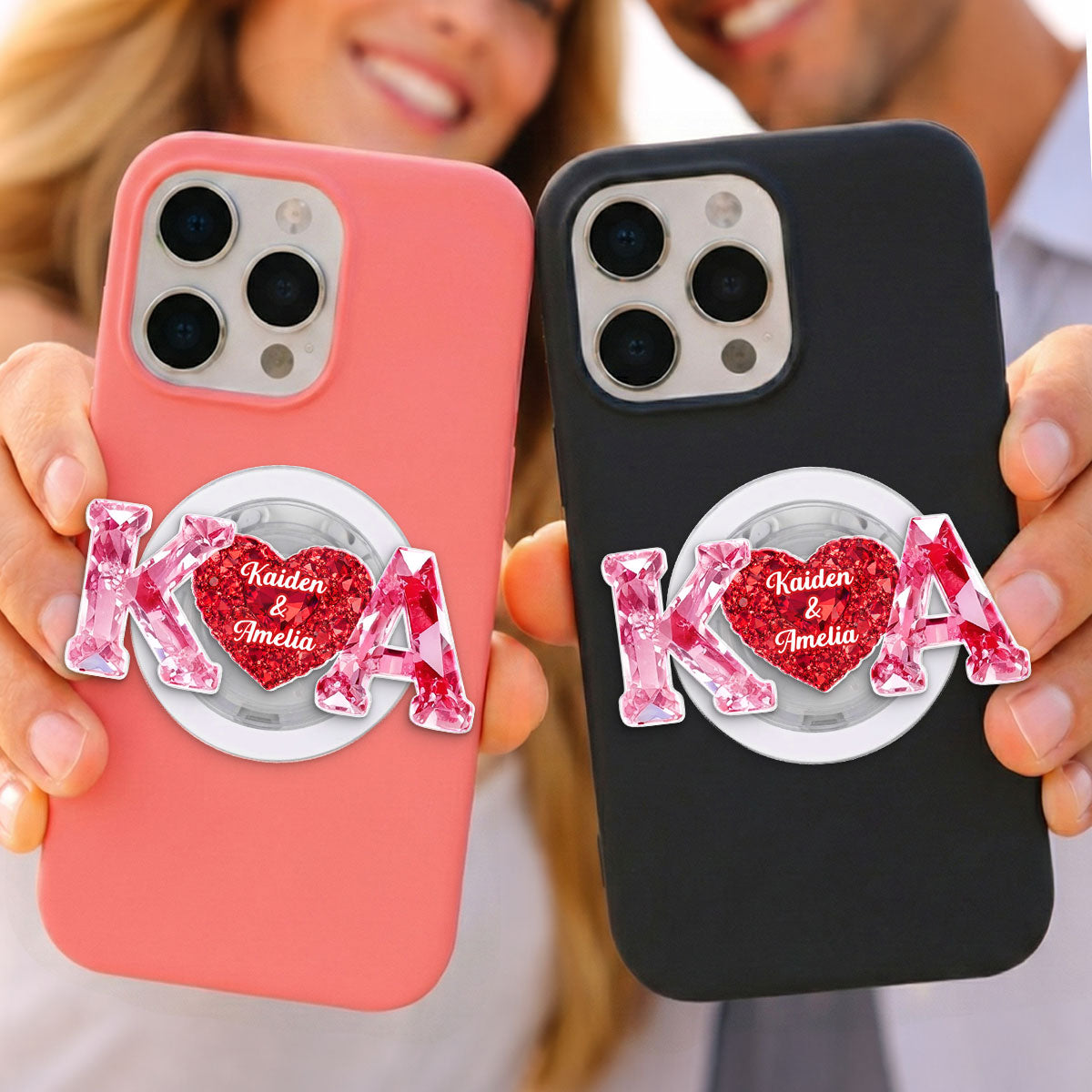 Couple Love Initial - Personalized Acrylic Magnetic Phone Grip - One of a Kind Anniversary Gift for her, for him